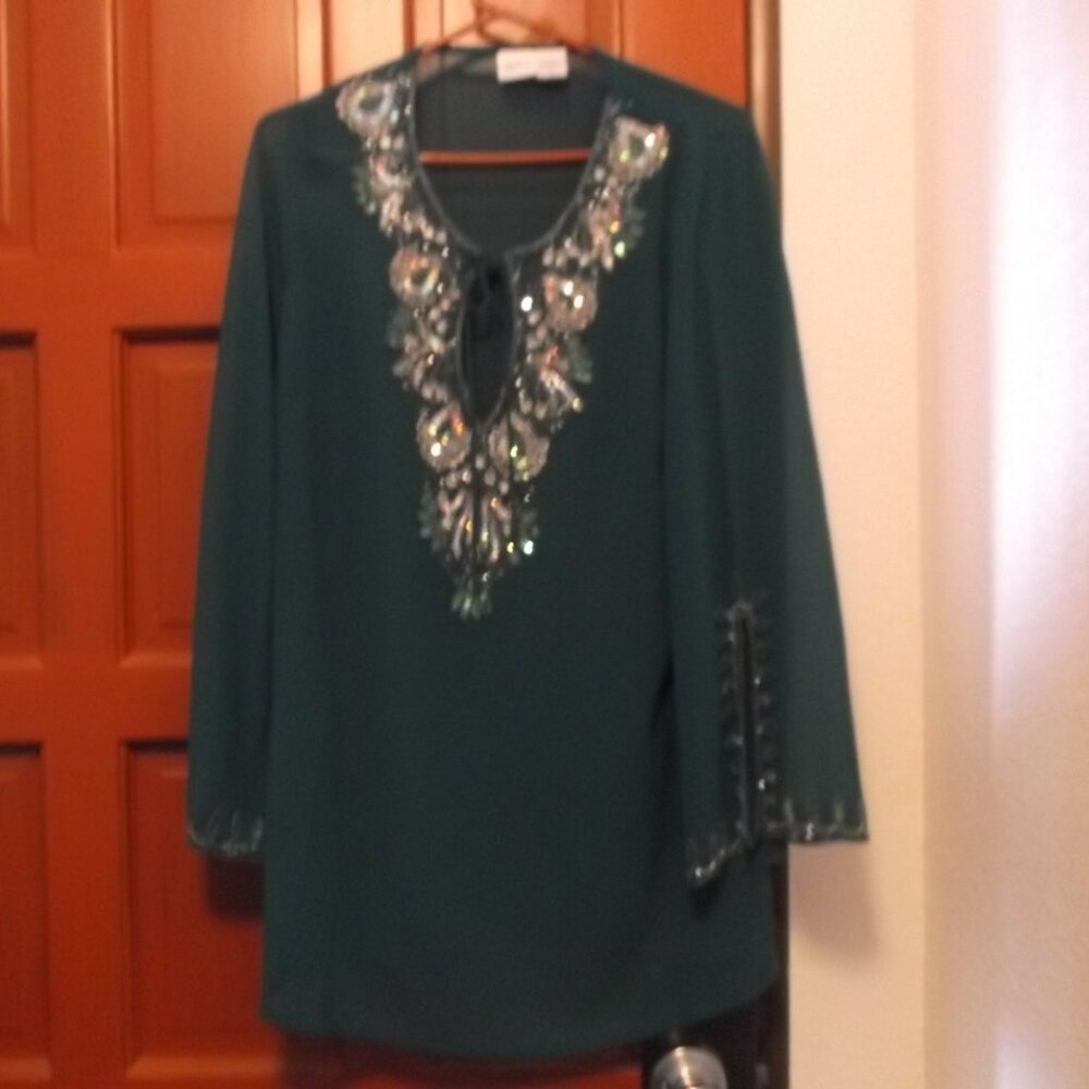 Women's Sheer Tunic Top With Bling On Neckline & Sleeve L31 W21 By Together S:12